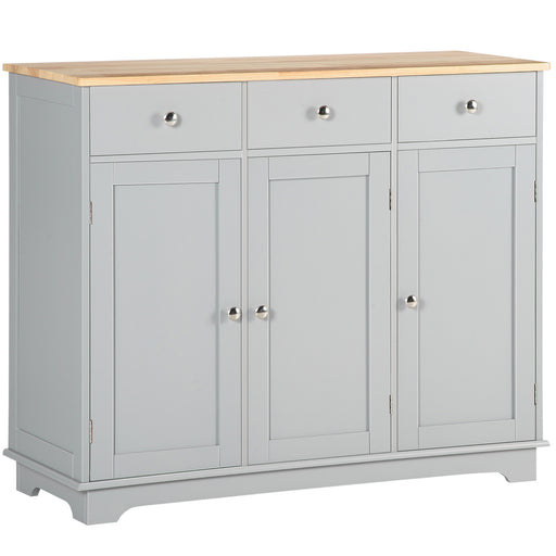 Grey Sideboard with Rubberwood Top and Adjustable Shelves for Kitchen or Dining Room