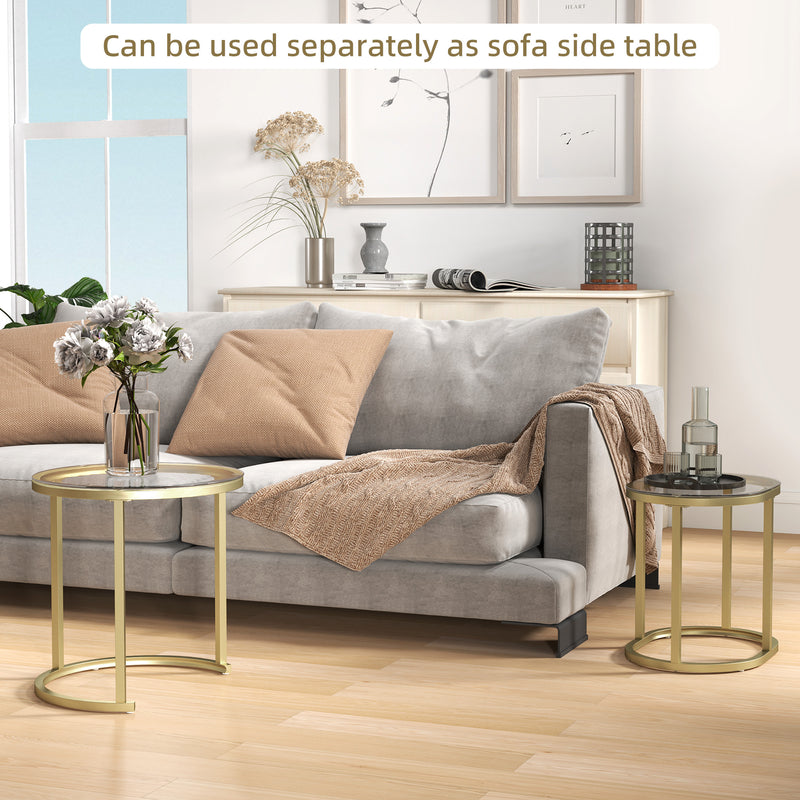 Set of 2 Nesting Coffee Tables with Tempered Glass and Steel Frame by HOMCOM