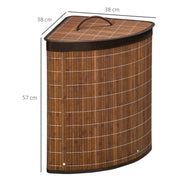 Brown Bamboo Laundry Basket With Lid 55L Removable Washable Lining Corner Hamper by HOMCOM