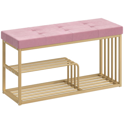 Shoe Storage Bench with Padded Seat for Hallway Organisation Pink AOSOM