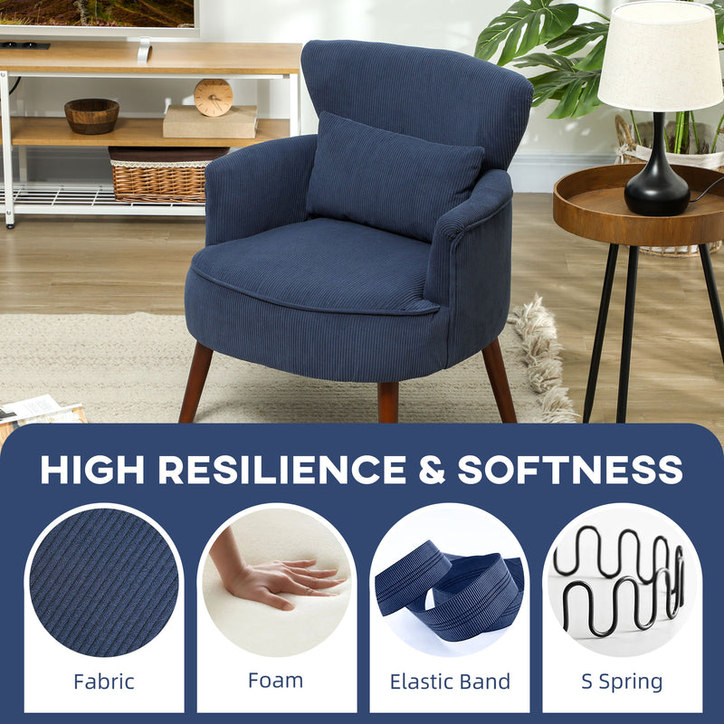 Blue Corduroy Retro Accent Chair with Wooden Legs for Living Room by HOMCOM