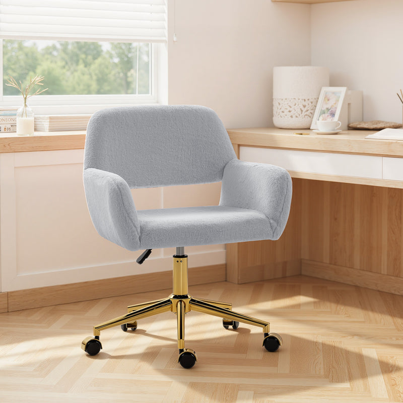 Kids Faux Fur Rabbit Chair With Backrest Support For Bedroom Or Playroom Grey AOSOM