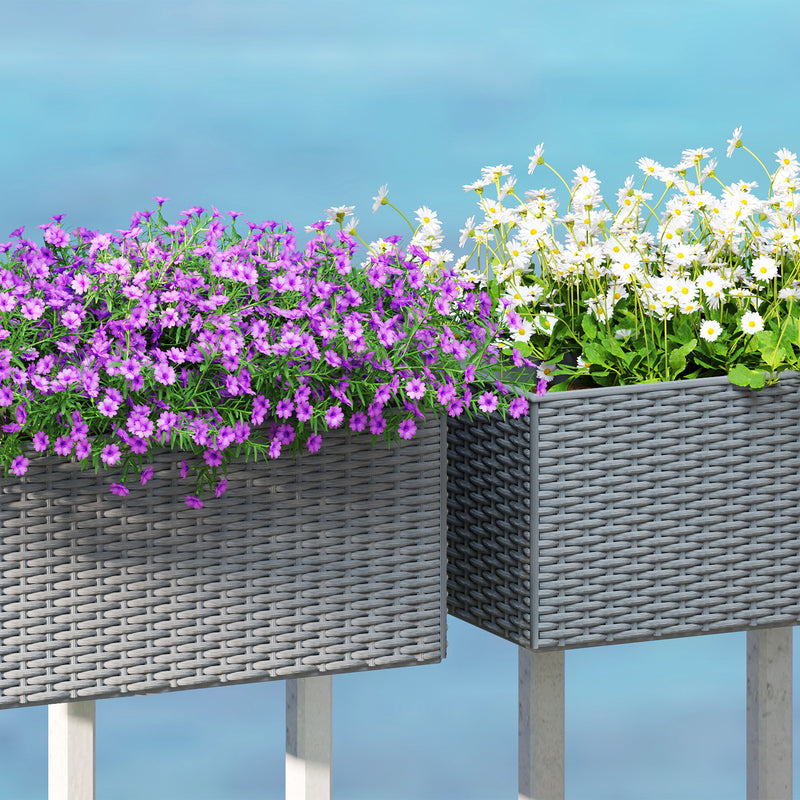 Set of Two Grey Rattan Effect Planters for Garden and Patio by Outsunny