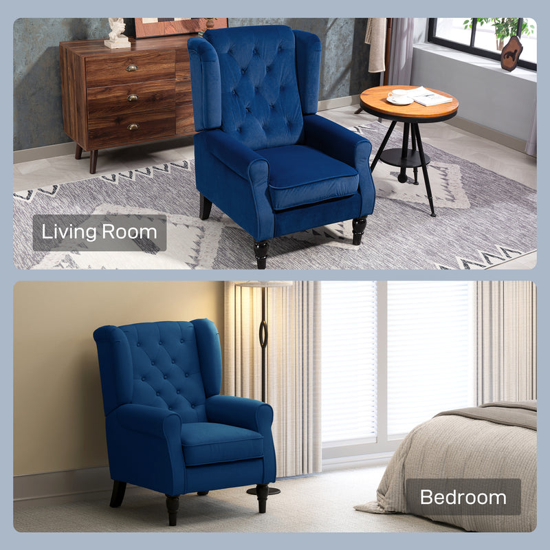 Retro Wingback Accent Chair With Button Tufting For Living Room Or Bedroom, Blue