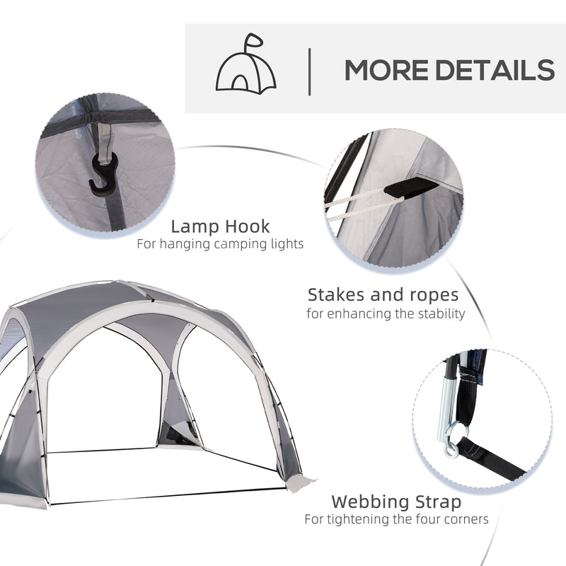 Family Camping Tent for 6 to 8 People with Mesh Walls and Removable Curtains White Grey Outsunny