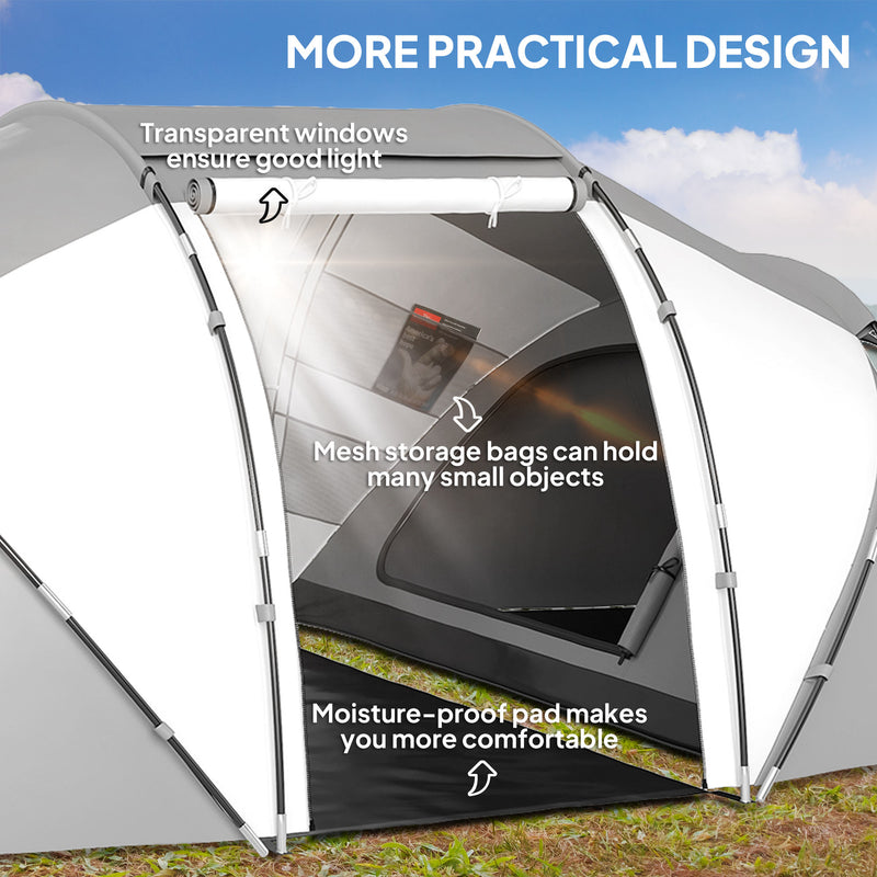 Tunnel Tent with Two Bedrooms and Living Area for 4 to 6 People Charcoal Grey White