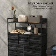 Rustic Chest of 7 Fabric Drawers with Metal Frame Black by HOMCOM