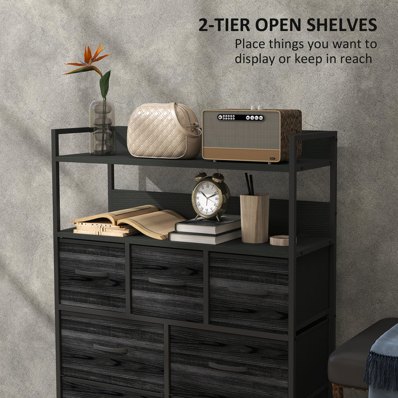 Rustic Chest of 7 Fabric Drawers with Metal Frame Black by HOMCOM