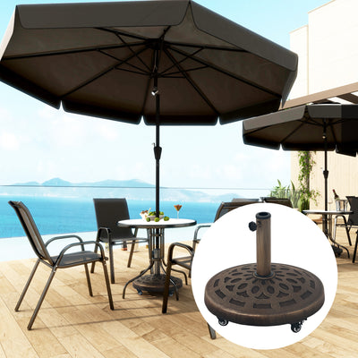 21kg Bronze Tone Garden Parasol Base with Wheels Fits 34 38 48mm Poles by Outsunny