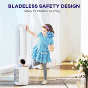 White Bladeless Tower Fan with Humidifier and Multi Modes for Home Cooling