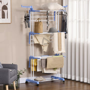 4 Tier Foldable Clothes Drying Rack With Wheels For Indoor And Outdoor Use, Blue