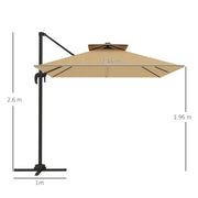 2.5m Cantilever Parasol with Solar LED Lights 360Â° Rotation and Crank Handle Khaki by Outsunny