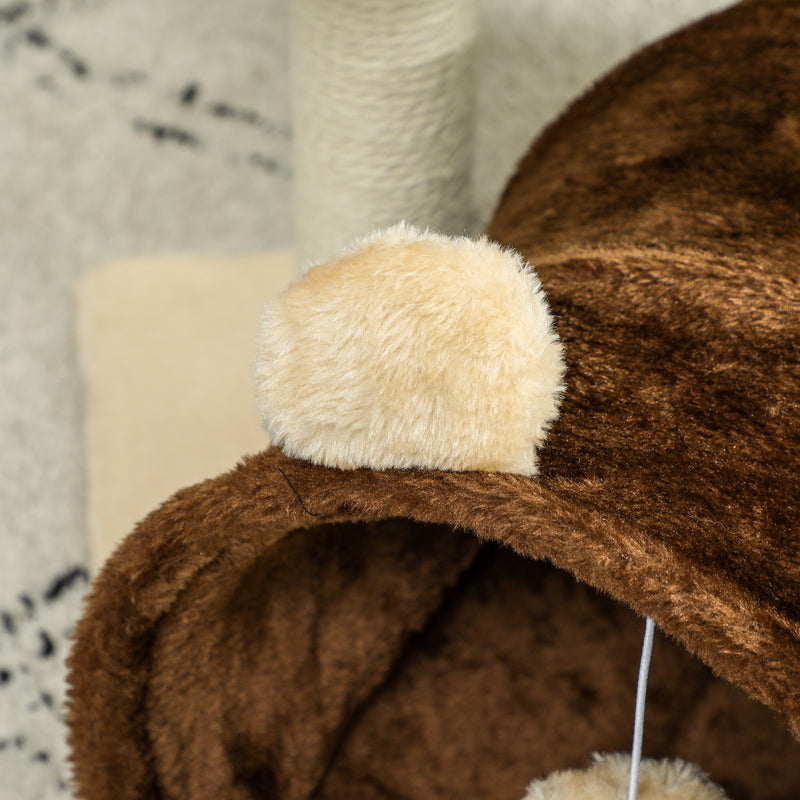 Small Cat Tree with Scratching Post Bed Tunnel and Toy Ball Dark Brown by PawHut