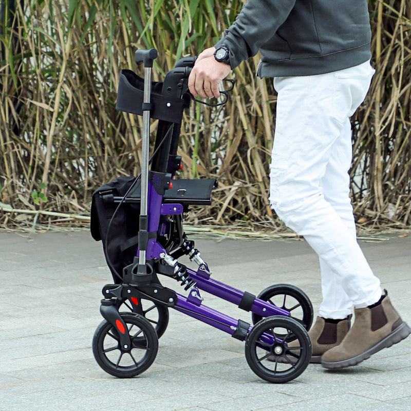 Lightweight Folding Rollator Walker with Seat Backrest Storage and Brakes for Seniors Purple by HOMCOM AOSOM
