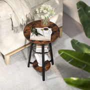 Rustic Brown Round Side Table with 3 Tier Storage Shelves for Living Room or Bedroom