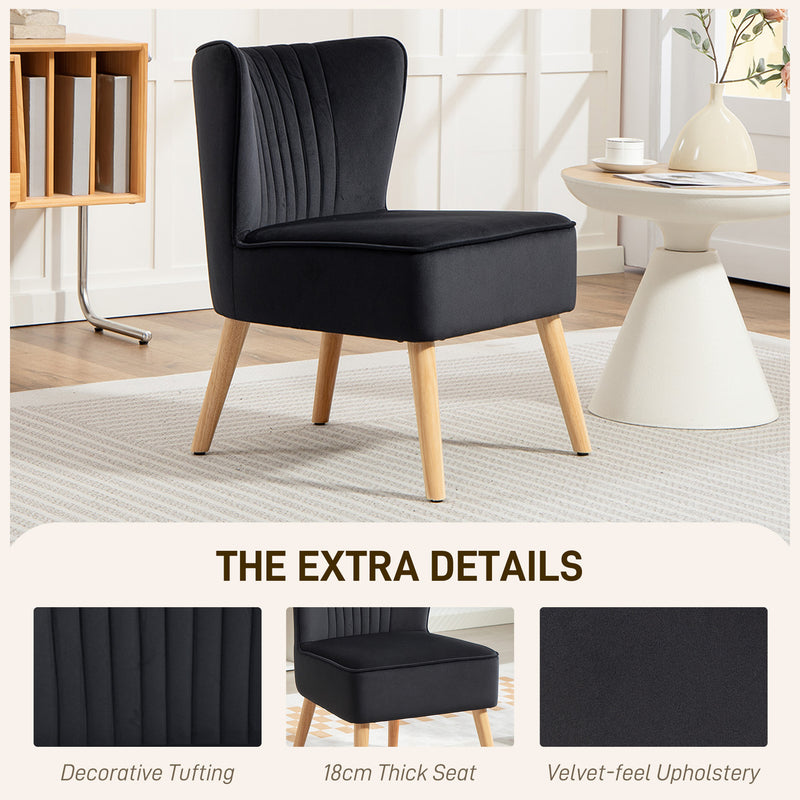 Modern Fabric Accent Chair with Thick Padding and Rubber Wood Legs for Living Room, Black