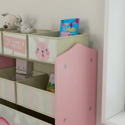 Toddler Bed Frame with Storage Shelf and 6 Fabric Bins for Kids Aged 3 to 6 Years Pink AOSOM