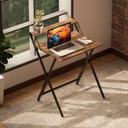 Rustic Brown Folding Computer Desk with Monitor Shelf 70 cm Space Saving Design by HOMCOM