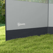 Camping Windbreak with Clear Windows and Steel Poles for Beach or Caravan Grey AOSOM