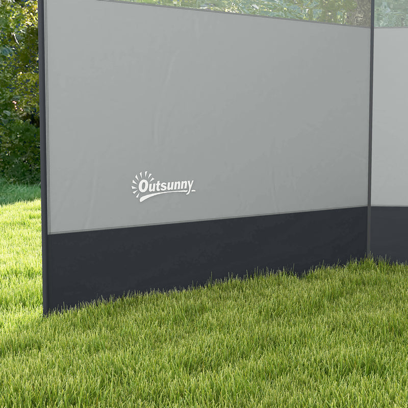 Camping Windbreak with Clear Windows and Steel Poles for Beach or Caravan Grey AOSOM