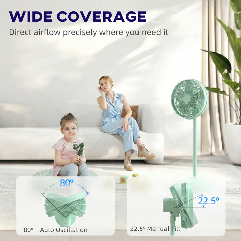 Standing Fan with Remote Control and Timer for Quiet Home Cooling Green AOSOM