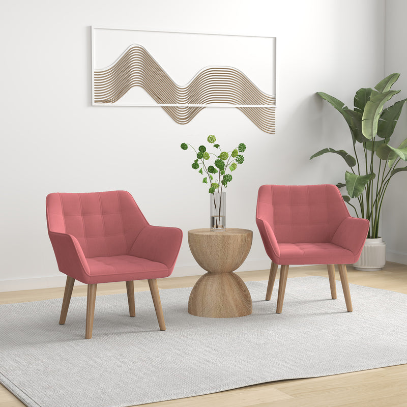 Set of 2 Armchairs with Slanted Back and Padded Seat for Living Room Comfort Pink