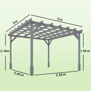 3x3m Grey Wooden Garden Pergola Kit for Shaded Outdoor Relaxing and Climbing Plants Support Outsunny