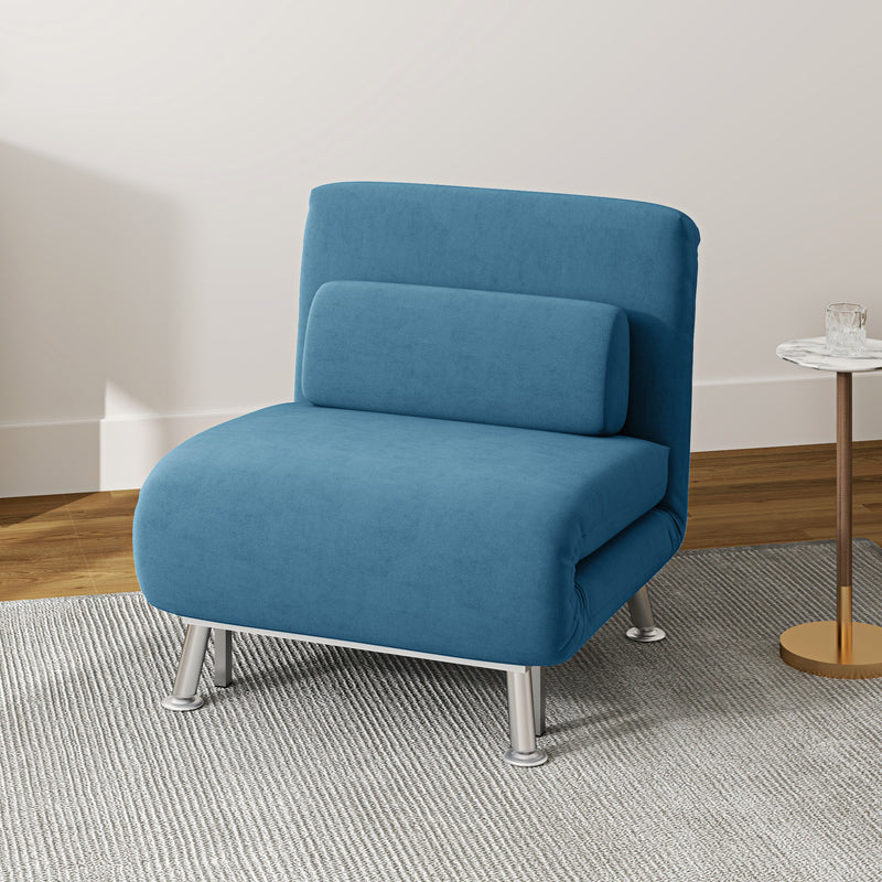 Blue Velvet Feel Single Sleeper Chair Comfortable Space Saving Design by HOMCOM
