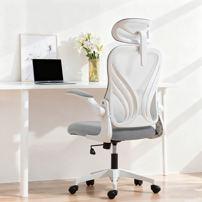 Ergonomic Office Chair With Adjustable Headrest And Foldable Backrest For Home Work Light Grey AOSOM