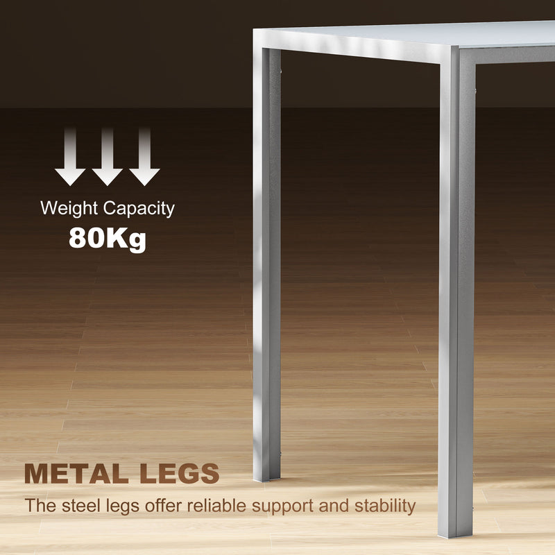 Dining Table for 4 with Easy Clean Glass Top and Steel Frame for Modern Homes Grey AOSOM