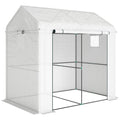 Two-Room Walk-In Greenhouse with Roll-Up Door & Mesh Windows – 140 x 200cm Outsunny