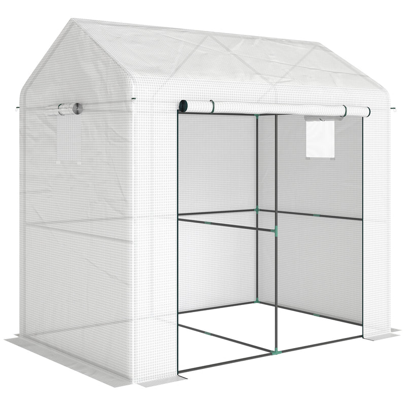 Two-Room Walk-In Greenhouse with Roll-Up Door & Mesh Windows – 140 x 200cm Outsunny