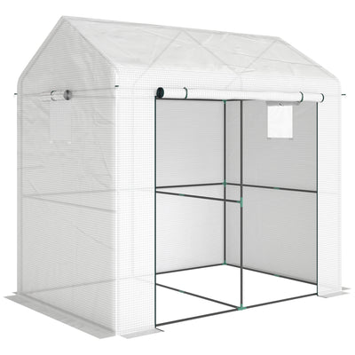 Two-Room Walk-In Greenhouse with Roll-Up Door & Mesh Windows – 140 x 200cm Outsunny