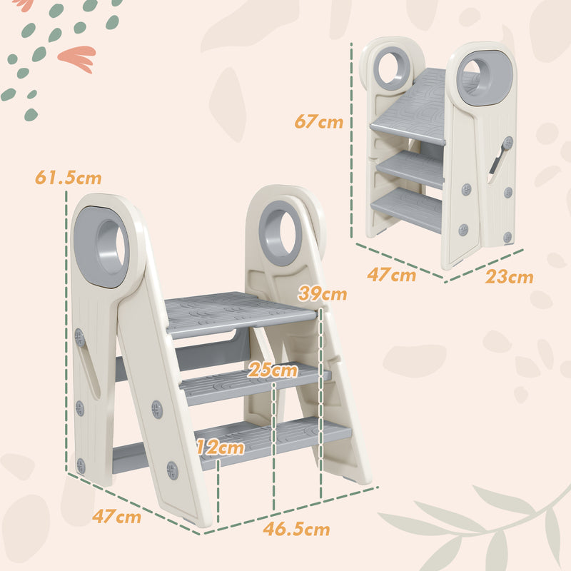 Grey Foldable Adjustable Toddler Tower with Handle and Non-Slip Design by AIYAPLAY