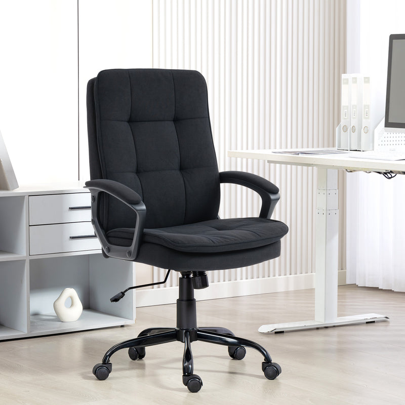 Ergonomic Office Chair With Double Padding And Linen Look Fabric For Home Workspaces Black AOSOM