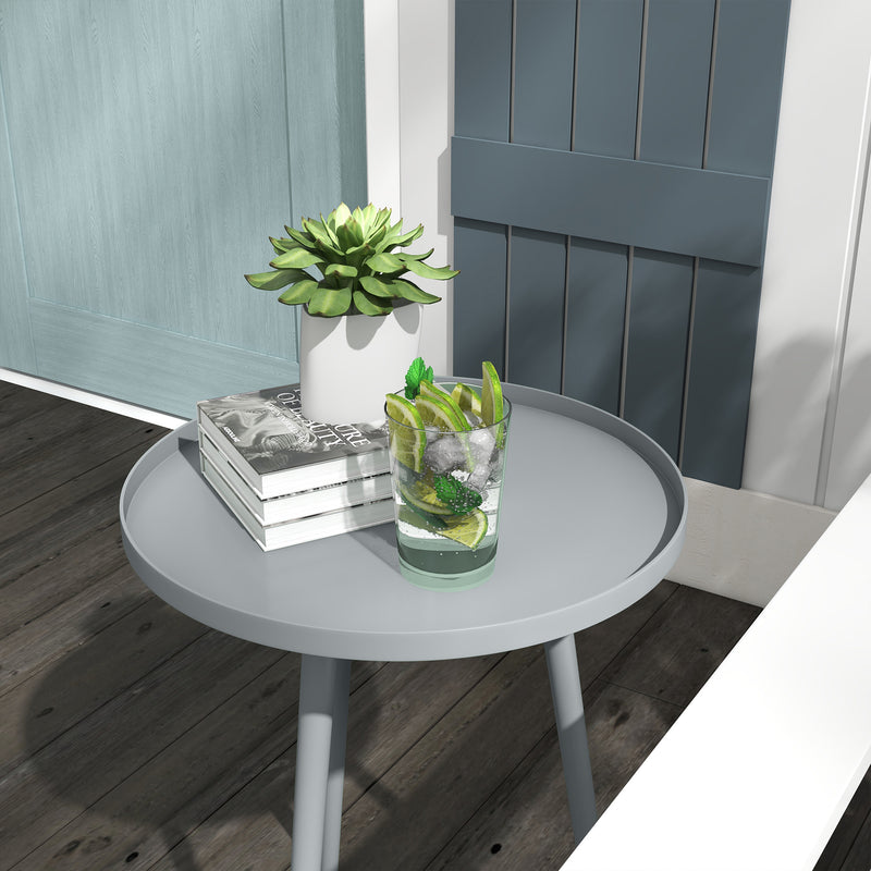Outsunny Round Garden Coffee Table, Outdoor Side Table with Rounded Steel Edge, Ø40 x 50H cm, Grey AOSOM
