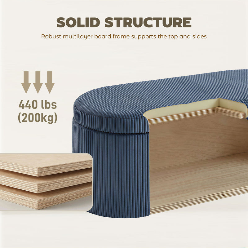Ottoman Storage Bench with Hidden Compartment and Padded Seat for Living Room Blue AOSOM