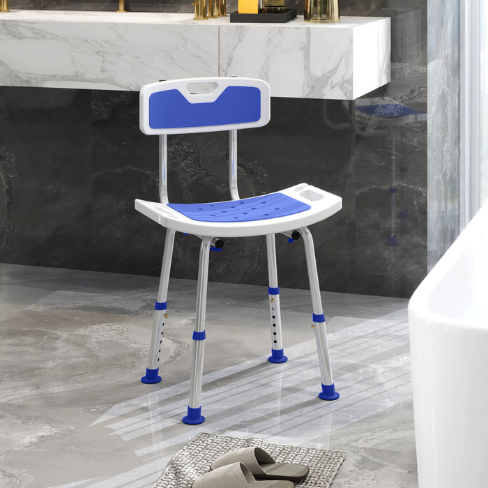 Blue Height Adjustable Shower Chair with Backrest and Anti-Slip Feet by HOMCOM