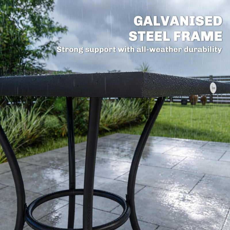 Garden Dining Set for 4 with Cushions and Stackable Chairs for Small Patios or Balconies Grey Wood Effect