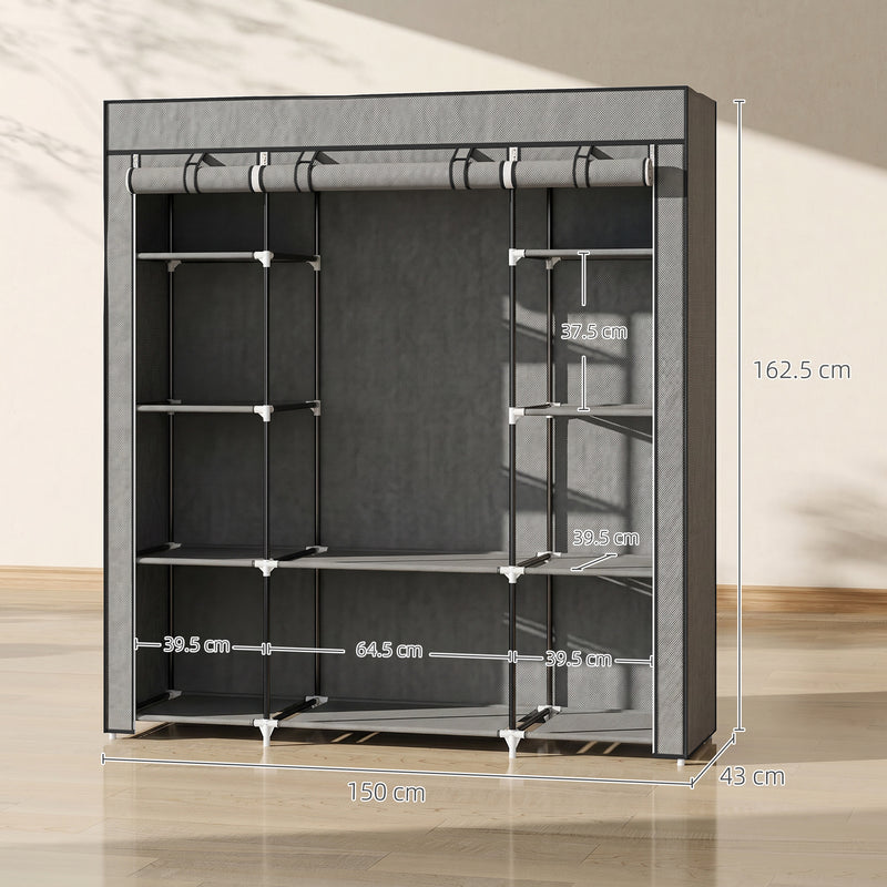 Fabric Wardrobe with Hanging Rail and 10 Shelves for Easy Bedroom Storage