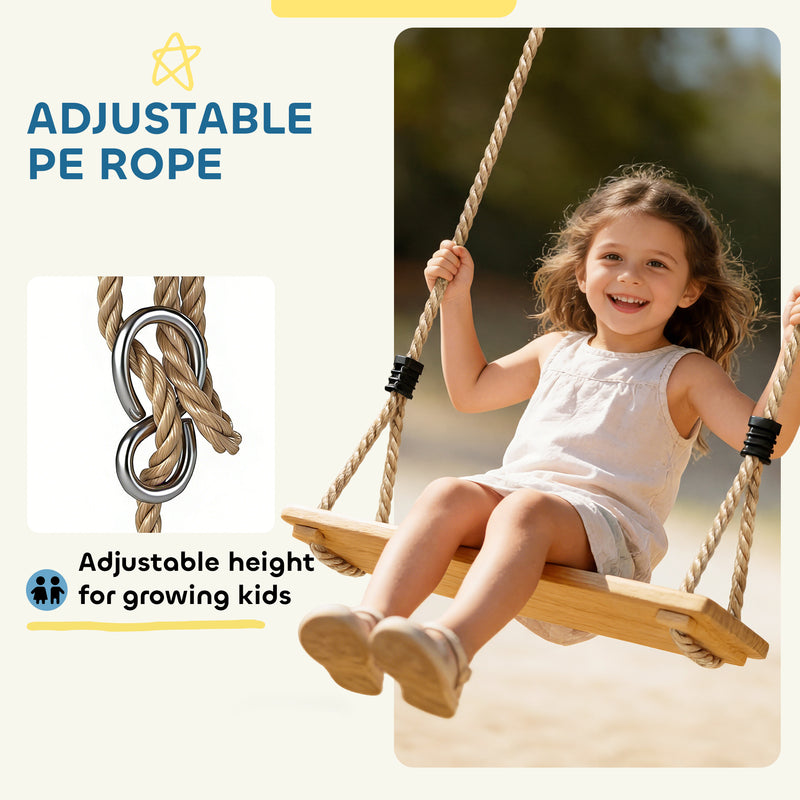 Wooden Garden Swing Set for Children with Adjustable Ropes and Easy Tree Hanging Natural Wood AOSOM