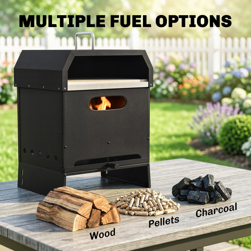 Outdoor Pizza Oven and Charcoal Grill for Stone Baked Pizza and Smoky Barbecue Black Outsunny