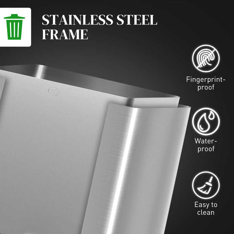 30L Dual Compartment Kitchen Recycling Bin with Deodoriser Holders Stainless Steel Silver