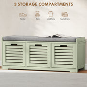 3 Drawer Green Shoe Storage Bench With Cushioned Seat Ideal For Hallway Or Entryway