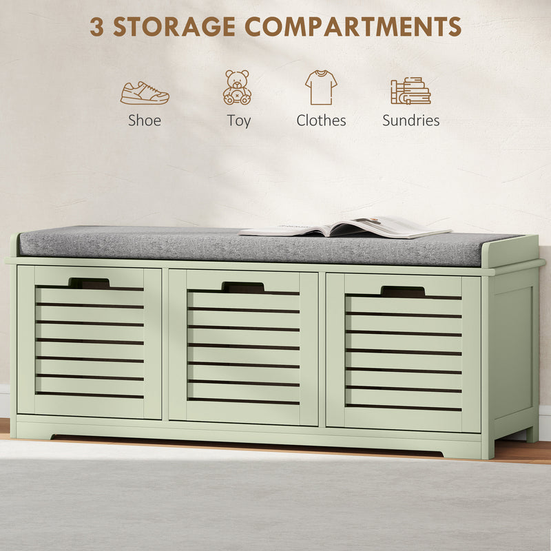 3 Drawer Green Shoe Storage Bench With Cushioned Seat Ideal For Hallway Or Entryway