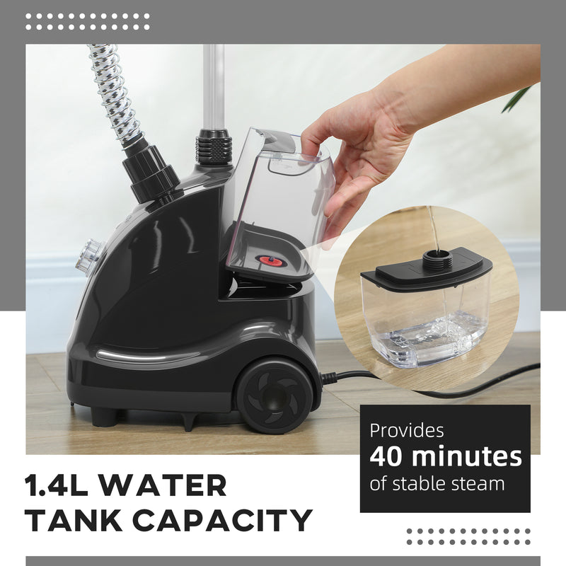 Clothes Steamer for Fast Home Wrinkle Removal with Adjustable Pole and Wheels Black