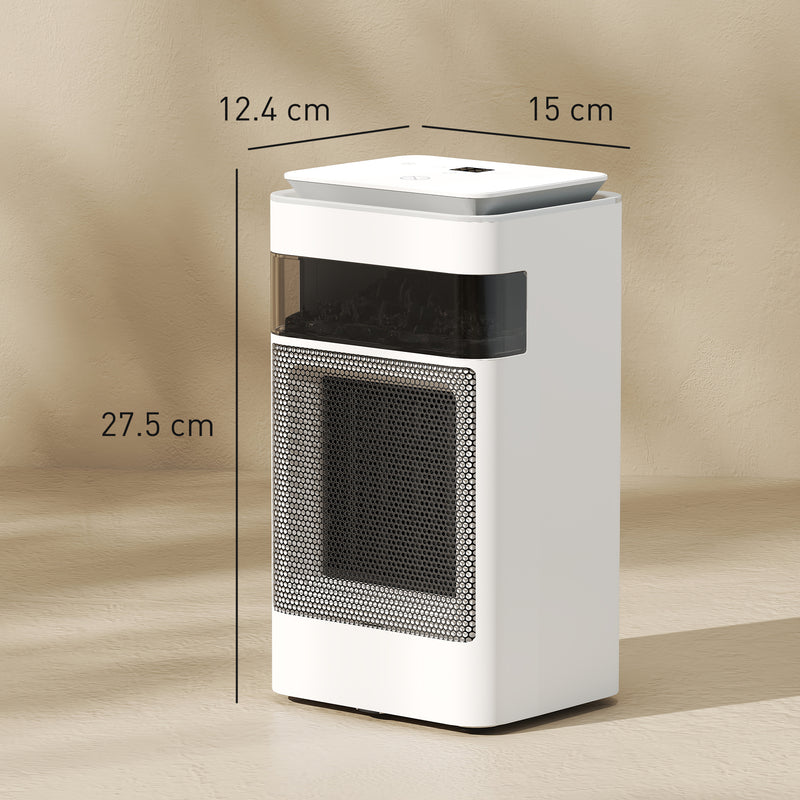 1500W Ceramic Electric Fan Heater With Oscillation and Flame Effect For Bedrooms White