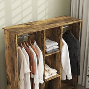 Rustic Brown Open Double Wardrobe with Mobile Storage Shelves and 6 Wheels by HOMCOM