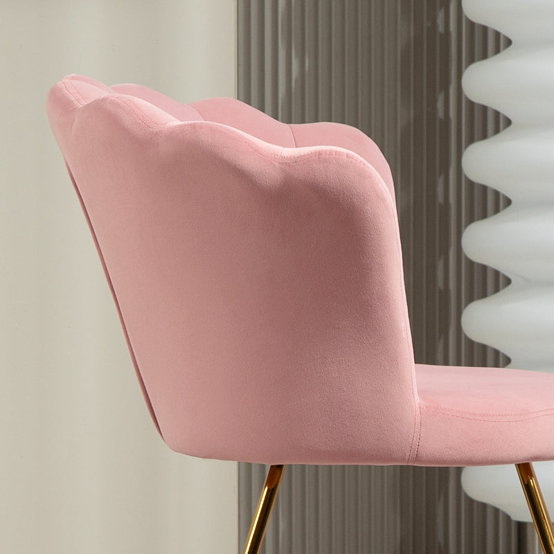 Pink Velvet Feel Lotus Petal Accent Chair With Gold Legs Elegant Design by HOMCOM