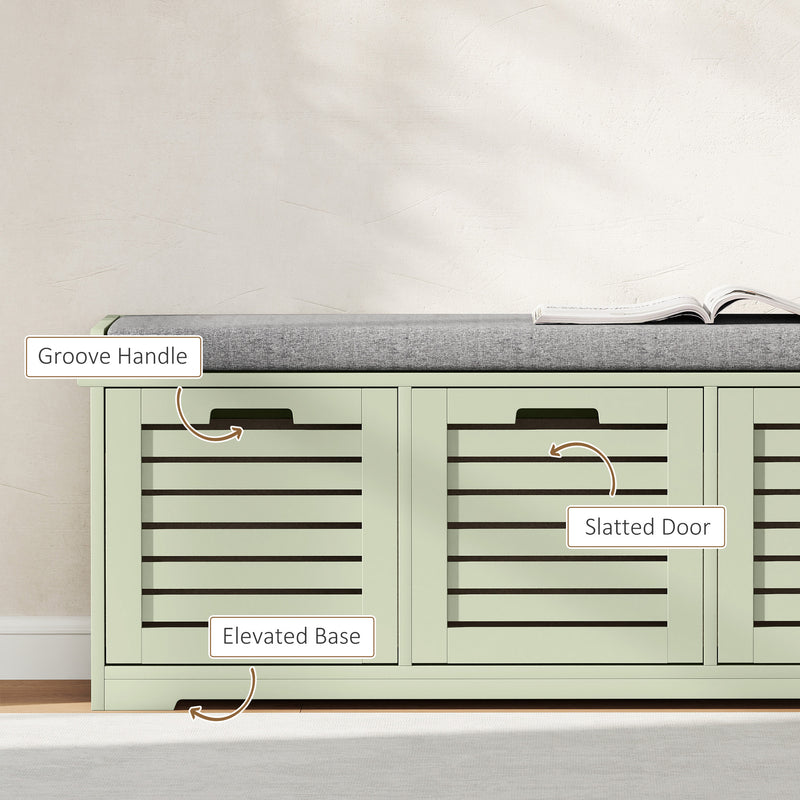 3 Drawer Green Shoe Storage Bench With Cushioned Seat Ideal For Hallway Or Entryway
